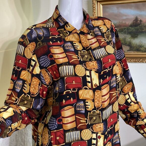 100% Silk J. McLaughlin Vintage Printed Button Down Shirt - Picture 5 of 16